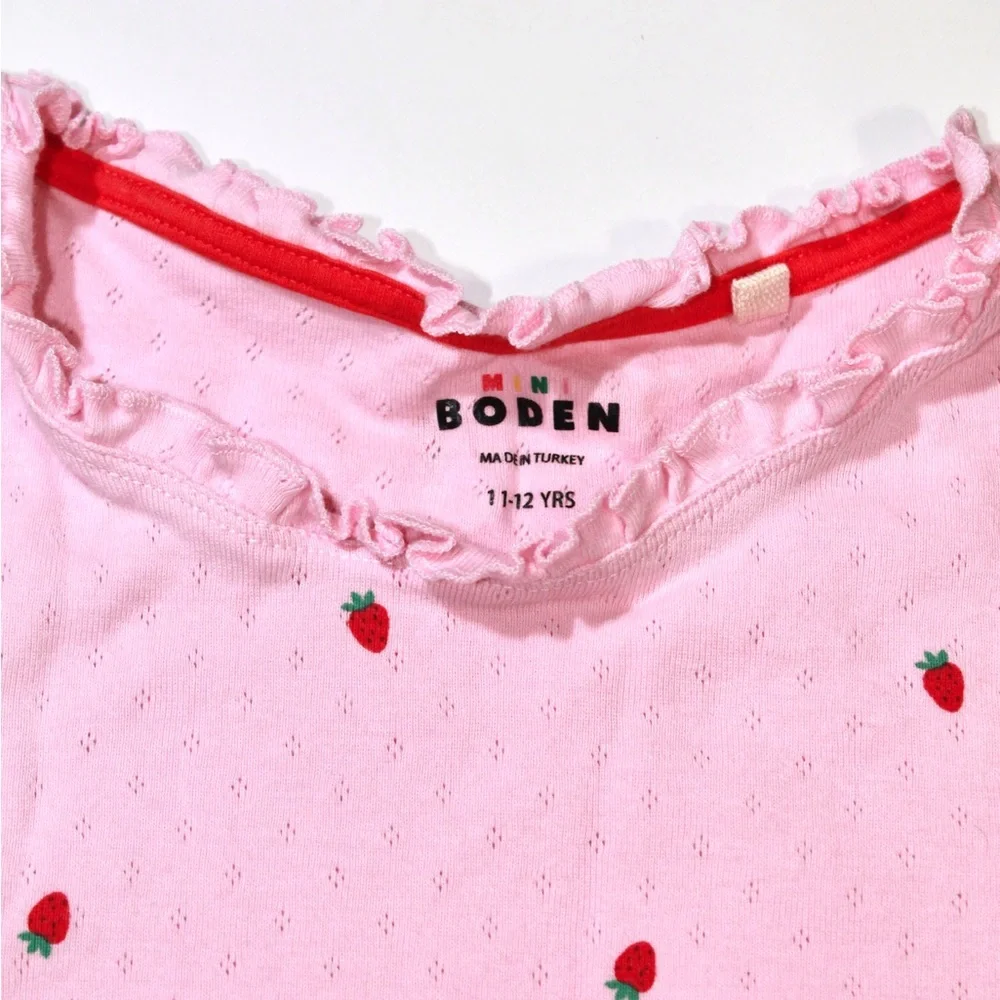 Mini Boden Pink Pointelle Strawberry Print Sleeveless Tank Top